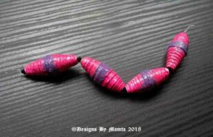 4 Hot Pink Purple Paper Painted Beads