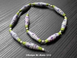 5 Purple Green Painted Paper Beads