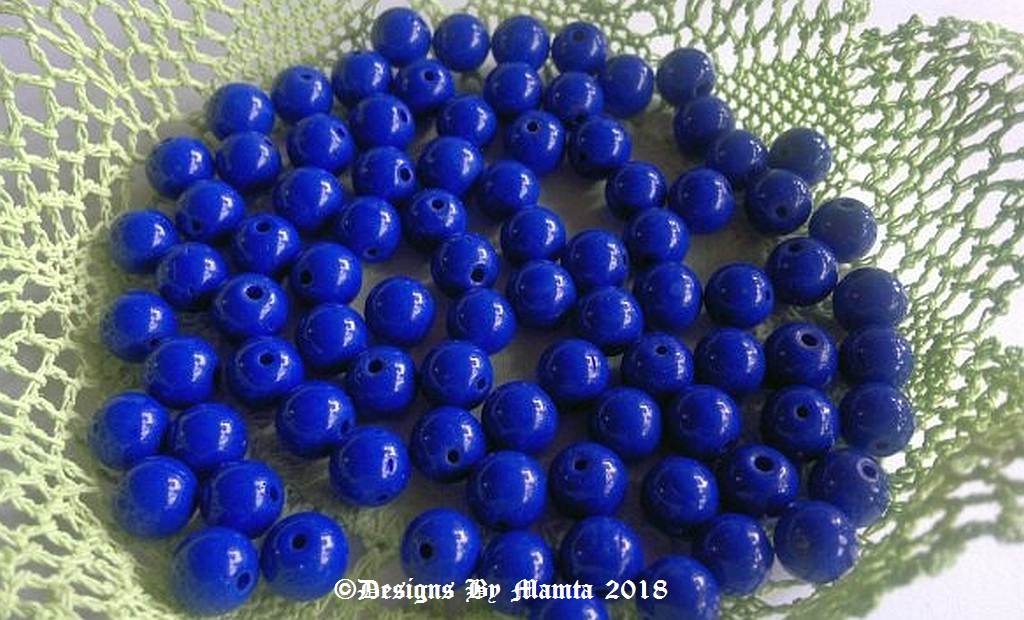 8mm Czech Blue Round Glass Beads