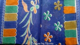 Blue Floral Print Handloom Sari Fabric