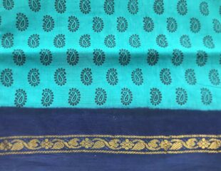Blue Green Paisley Cotton Sari