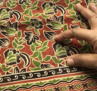 Brown Green Floral Sari Fabric
