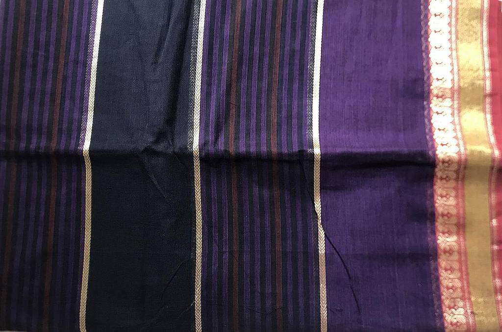 Dual Tone Purple Black Sari Fabric