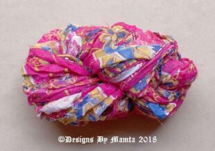 Gulaab Pink Blue Sari Yarn Ribbon