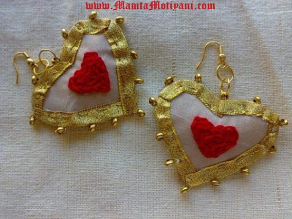 Handmade Heart Shaped Silk Fabric Earrings