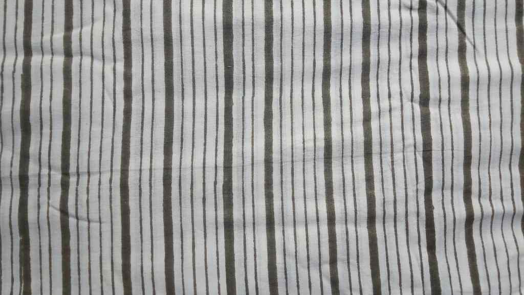 Olive Green Striped Fabric Indian Block Print Cotton | Designer Fabrics