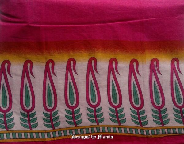 Pink Block Print Saree Fabric