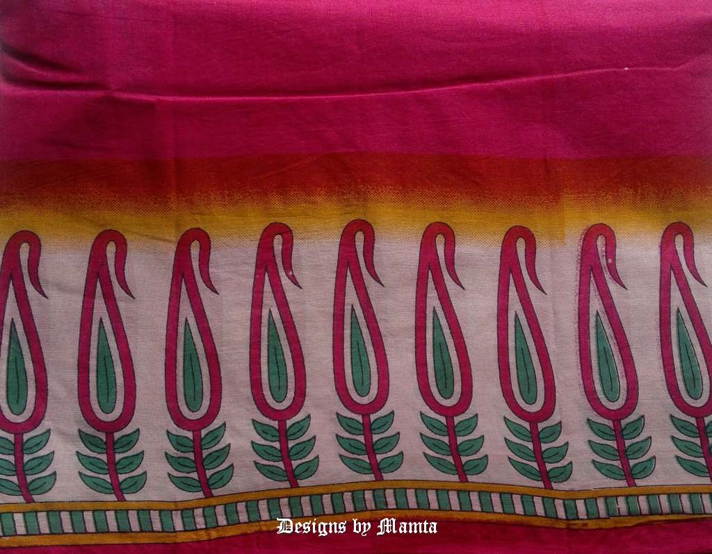 Pink Floral Block Printed Sari Fabric | Indian Sarees