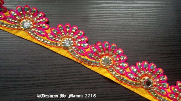 Pink Yellow Peacock Feather Trim