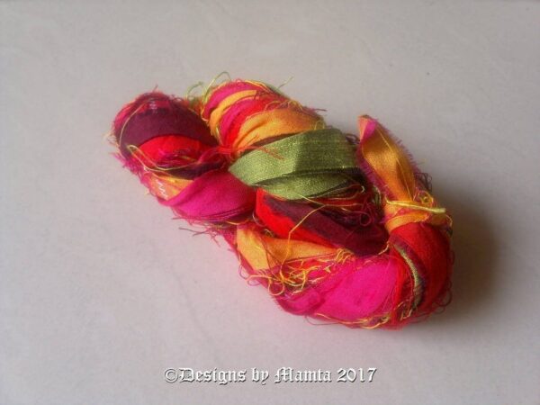 Red Plumeria Sari Silk Yarn Ribbon