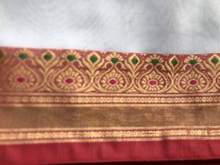 White Gold Red Ilkal Saree Fabric