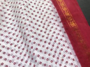 White Red Tie Dye Sari Fabric